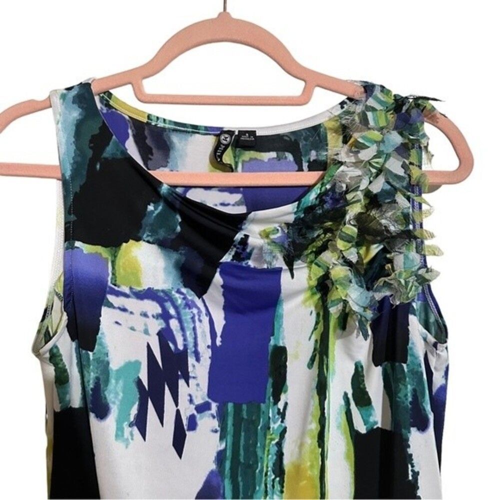 Milano Purple Green Abstract Design Sleeveless Blouse Sz S